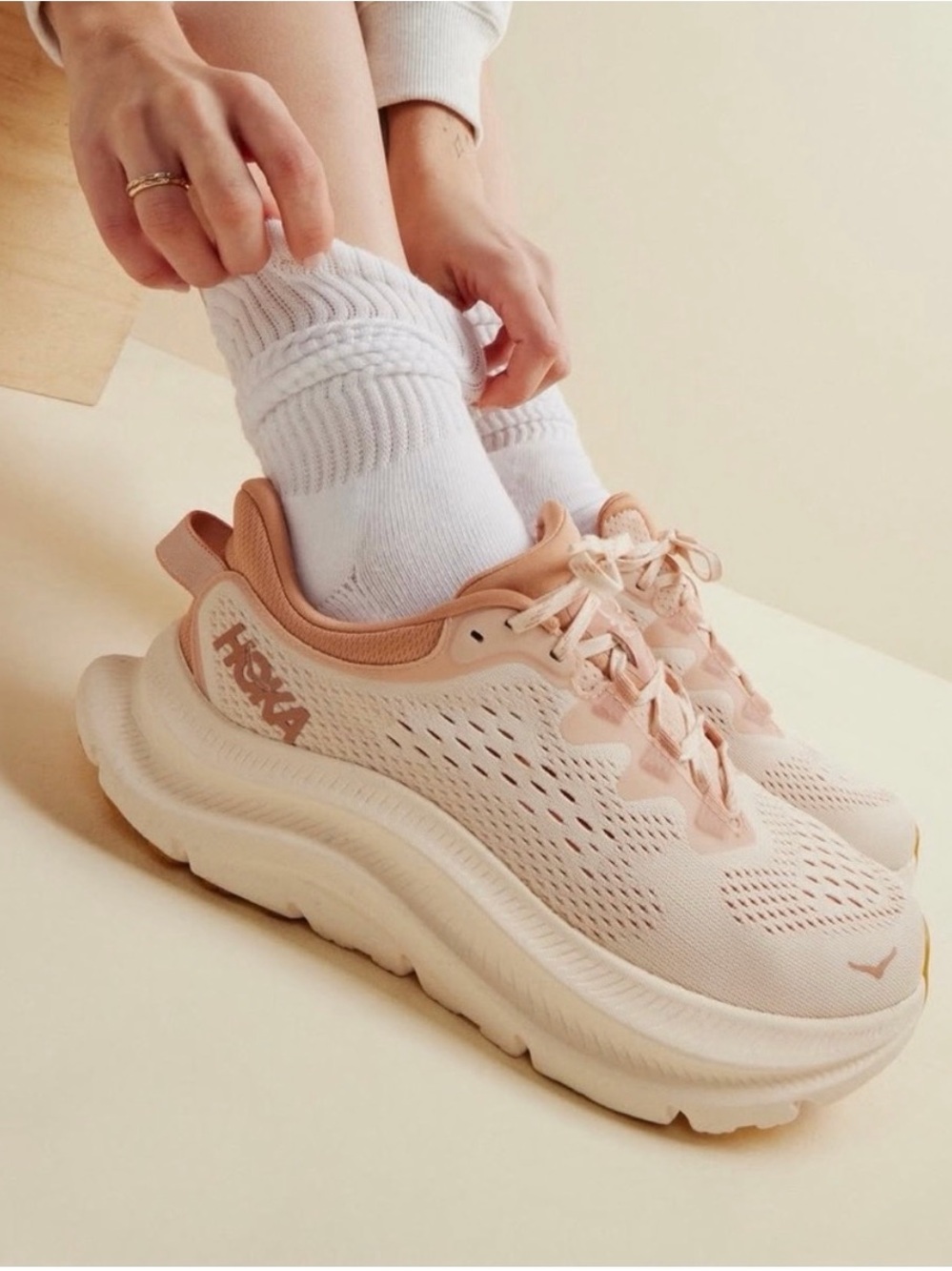 Hoka kawana Women's Blush Pink and Cream Cushioned Running Sneakers